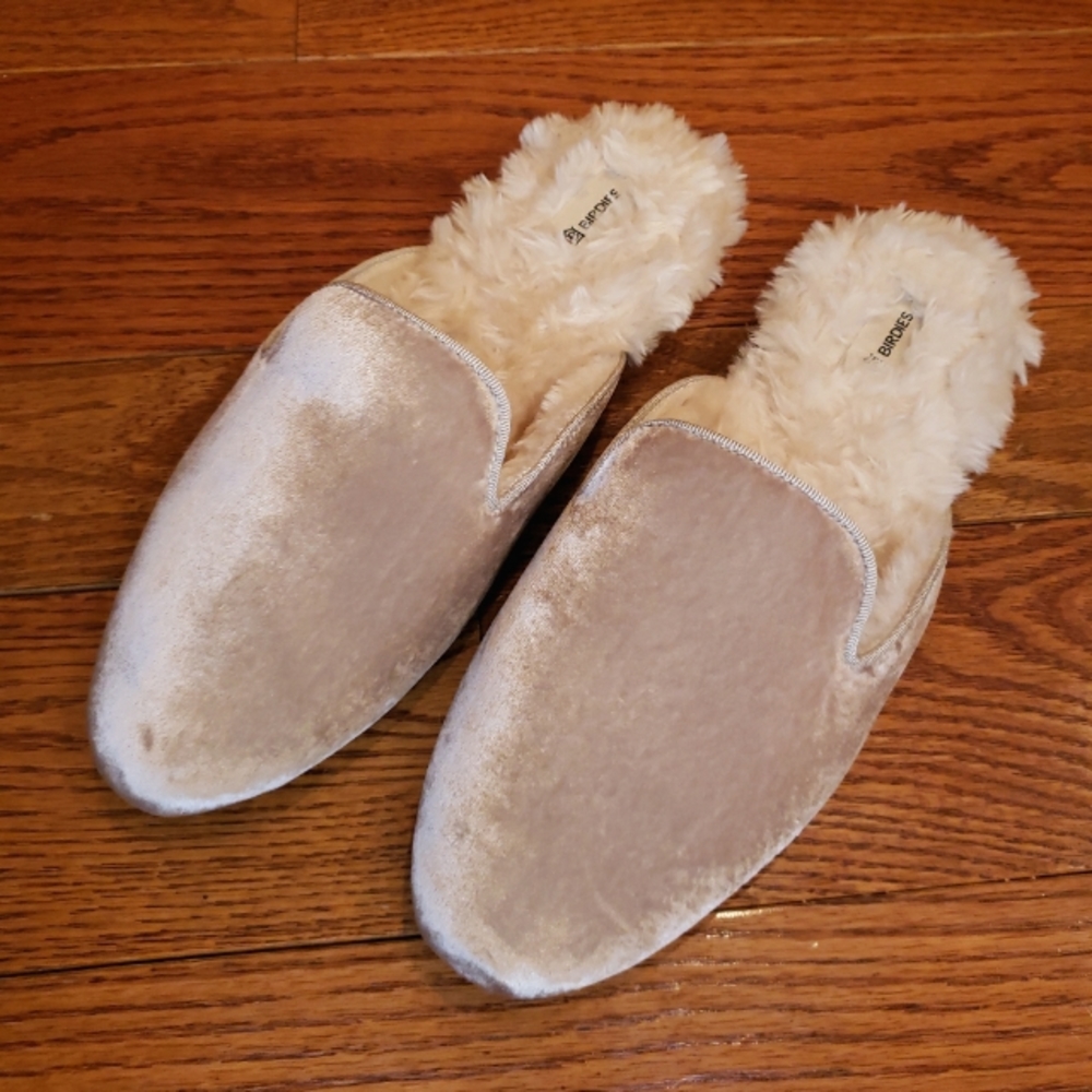 Birdies Phoebe Vegan Velvet Faux Fur Lined Slip On Slide Mules Cream Women's 8.
